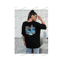 Startmore Kelebek Baskılı Oversize Kadın Siyah