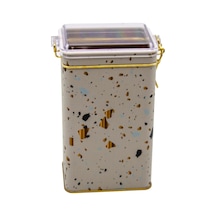 Evle-er048-9g Terrazzo Cream Desenli Dikdörtgen Metal Saklama Kabı 8x10 Cm Terrazzo Cream