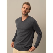 Xint Antrasit Regular Fit Açık V Yaka Pamuklu Kazak 801658