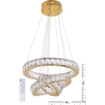 Ala Lighting Plaket Kristal Taş İşlemeli Gold Paslanmaz 3'lü Led Avize Altın - Gold