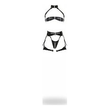 İkikareshop Siyah Göğüs Harness Parlak Deri Tokalı Yüksek Yaka - Brf1405 Çok Renkli