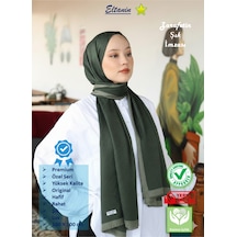 Premium Lux Original Monogram Şal İpek Vual, Yüksek Kalite, Hafif, Rahat, Şık, Tesettür, Shawl Haki - Yeşil