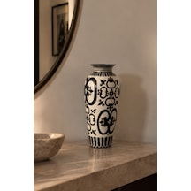 Atelier4you Noir Bloom El Boyaması Seramik Vazo Dekoratif Tasarım Vazo Beyaz - Siyah