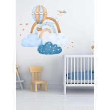 MSticker Sevimli Bulutlar Gökkuşağı Ve Uçan Balon Mavi Çocuk Odası Sticker