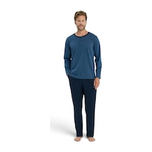 Pijadore Erkek %100 Pamuk Uzun Kollu Pamuklu Pijama Takımı 2287 Lacivert