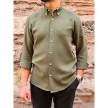 Slim Fit Uzun Kol Müslin Pamuk Rahat Nefes Alabilen Kumaştan Yaka Düğmeli Hediye Kutulu Erkek Gömlek Fs-004202 - Yeşil-3365