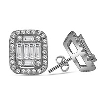 Monemel Kristal Taşlı Gümüş Baget Küpe Altın Kaplama E01132 Gümüş - Rodyum