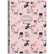 Çizgili 16x22 Cm 80 Yaprak Karton Kapak Telli Defter 60 Gram Beyaz Sayfa Animal Friends Çok Renkli