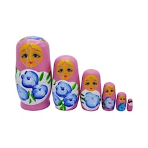 Ahşap Matruşka Bebek Altılı Set Gül Pembe