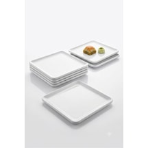 6 Adet Kırılmaz Melamin Kare Tatlı Servis Sunum Tabağı 18 Cm Beyaz