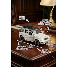 1:32 Metal Çek Bırak Mercedes G65 Beyaz Sesli Ve Işıklı Kapıları Açılan Oyuncak Arazi Aracı