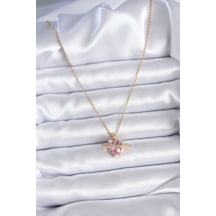Ezoconcept 316l Çelik Gold Renk Zincir Pembe Kristal Kalp Model Zirkon Taş Detay Kadın Kolye Çok Renkli