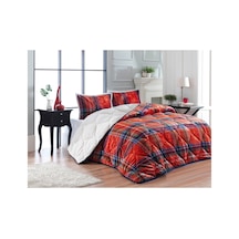 Merinos Comforter Çift Kişilik Yorgan Set Volante Indigo Kırmızı Bordo