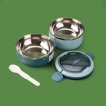 Tantioni Yuvarlak 2 Katlı Çatal Ve Kaşıklı Yemek Taşıma Kabı - Mavi - 850 Ml Mavi