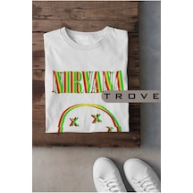 Startmore Unısex Kadın Erkek Nırvana Halüsinasyon %100 Pamuk Baskılı Siyah Beyaz T-shirt Beyaz