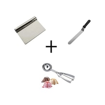Pasta Sıvama Spatulası Çelik Spatula Hamur Kazıyıcı Kurabiye Dondurma Kaşığı Set Bhl Çelik Gri Diğer