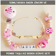 Sahi Aksesuar İsimli Bebek Emzik Zinciri ve İsimli Bebek Künye Seti BEZYI325 Altın