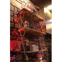 Brothers Craft Halatlı Ahşap Duvar Rafı 3 Katlı Rustik Dekoratif Raf, El Yapımı Jüt İpli Çam Raf Açık Ahşap Rengi