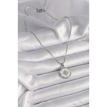 Forwhat Zarif Kadın İçin Silver Çelik Zincir Ak Sedef Zirkon Yıldızlı Kolye Metalik