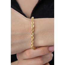 14 Ayar Altın Işıltılı Burgu Halat Zincir Bileklik 4.40 Mm Pembe Altın