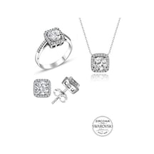Gümüş Swarovski Taşlı Pırlanta Modeli Kare Üçlü Set