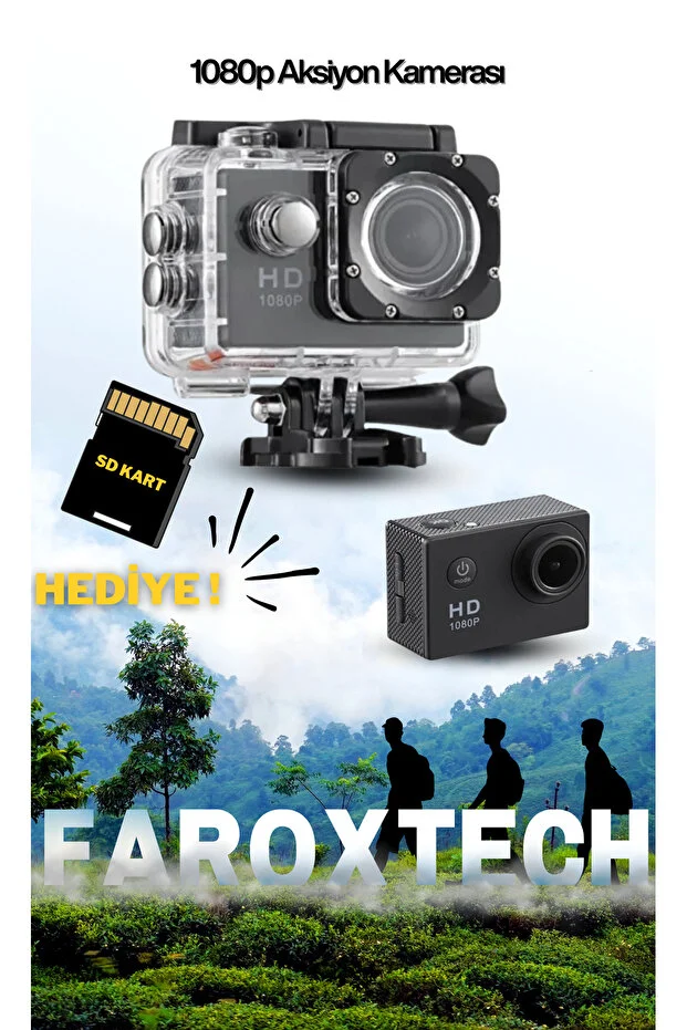 1080p Su Geçirmez Aksiyon Kamerası Maceralarınızı Ölümsüzleştirin - Sd Kart Hedıyelı Siyah