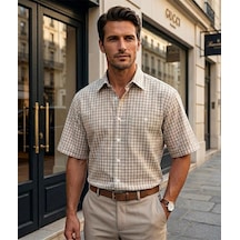 Eren Style Linen Keten Klasik %100 Cotton Kısa Kollu Terletmeyen Gömlek Bej