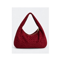 Nura Collection Bordo Kadın Hakiki Süet Örgü Dokulu Shopper Omuz Çantası Bordo - 936381748 Bordo