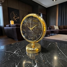 Tr Sleepnova Gold Marble Altın Renk Çerçeveli Siyah Mermer Desenli Masa Saati Diğer