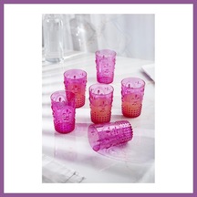 Bezos Akrilik Pembe 6'lı Kısa Bardak & Su Meşrubat Kahve Yanı Bardağı 400 Ml Cam Değildir Rengaren