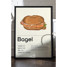 Bagel Ahşap Çerçeveli Poster, Dekoratif Mutfak Duvar Tablosu