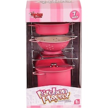 Atf-683g-6 Raflı Pembe Emaye Tencere Tava Seti 7 Parça -vardem