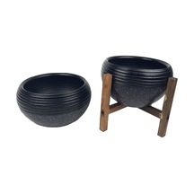 Bitki Tasarımı Ev Dekorasyon  Siyah Granit Küp Aranjman Saksı Saksılık Salon Çiçeklik İkili Set (Ayaksız-4 Ayak)