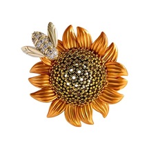 Novahub Moda Ayçiçeği Çırpınan Arı Zirkon Broş Yaratıcı Kişilik Aktivite Çiçek Broş Kadın Altın Altın