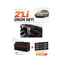 Fıat Siena 1999-2005 Uyumlu Torpido Örtüsü + Deri Bagaj Çantası + Sticker Seti - Siyah Kırmızı