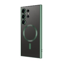 Samsung Uyumlu GalaxyS24 Ultra Kılıf Magsafe Kamera Lens Korumalı Logo Gösteren İnce Hafif Celikaksesuar Koyu Yeşil