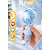 Buhar Üflemeli 3 Modlu Şarjlı El Fanı Seyahat Masaüstü Vantilatör Taşınabilir Mini Fan Mavi F830