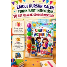 Okula Yeni Başlayan Öğrencilere Sınıfımıza Hoşgeldin Yazılı 10 Adet Hediye Seti 1. Sınıf- Sene Başı Hatırası Emoji Kurşun Kalem Tebrik Kartı Hediyeli