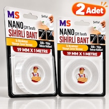 2 Adet Çift Taraflı Yapışkanlı Nano Sihirli Bantı 19mm X 1 Metre Şeffaf Silikon Sök Yıka Kullan Bandı