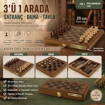 Kişiye Özel İsim Yazılabilir Lüks Ahşap 3ü1 Arada Satranç Dama Tavla Seti Kilitli 29cm Premium Takım