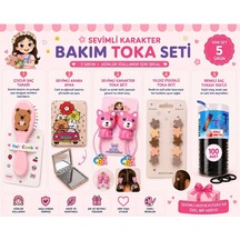 5'li Set Pembe Ayıcık Ve Yıldız Figürlü Aynalı Kız Çocuk Saç Bakım Ve Toka Seti Karışık (Çok Renkli)