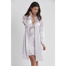 Pierre Cardin 6'lı Saten Gecelik Sabahlık Çeyiz Seti 6955 Viola 001