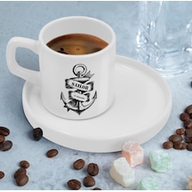 Bk Gift Kişiye Özel Sunum Tabaklı Denizci Tasarımlı Kahve Fincanı-2, Sevgiliye Hediye, Arkadaşa Hediye, Denizciye Hediye Kobitmeyen137802 Bk Gift