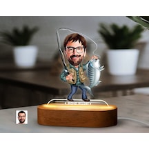 Bk Gift Kişiye Özel Balıkçı Karikatürlü Dekoratif 3d Biblo Led Işıklı Gece Lambası-1, Arkadaşa Hediye Kobitmeyen138299 Bk Gift