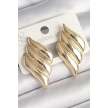 Buğz Pirinç Gold Renk 3 Sıralı Dalgalı Model Kadın Küpe Diğer