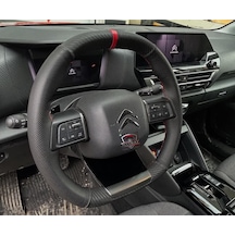 Dikişli Direksiyon Kılıfı Karbon / Noktalı Deri Kırmızı Yüzük / Dikişli Citroen C3 İcin Renkli