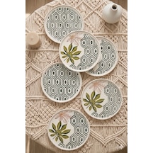 Botanik 6'lı Seramik Pasta Tabağı Seti Yaprak Desenli Tatlı Ve Sunum Tabağı 20 Cm Lüx Kahvaltı Tabağı Beyaz