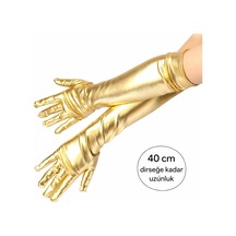 Altın - 568 - Renk Dirsek Altı Lüks Saten Eldiven - Edntrend - 40 Cm