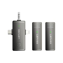 Kablosuz Yaka Mikrofonu Lenyes Lm202 3in1 Type-c&lightning&3,5mm Portlu Siyah
