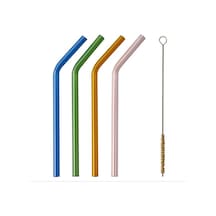 Ikea Blakaxa 4'lü Cam Kokteyl Pipeti Ve Temizleme Fırçası 18 Cm Lacivert Yeşil Turuncu Pembe Çok Renkli